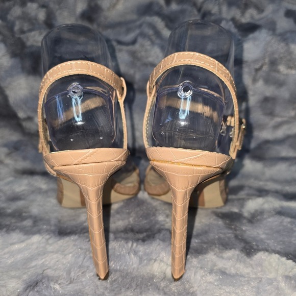 NWB Sam‎ Edelman Dara Beige Croc Embossed Ankle Strap Stiletto Heels - Size 8.5M - Picture 3 of 9
